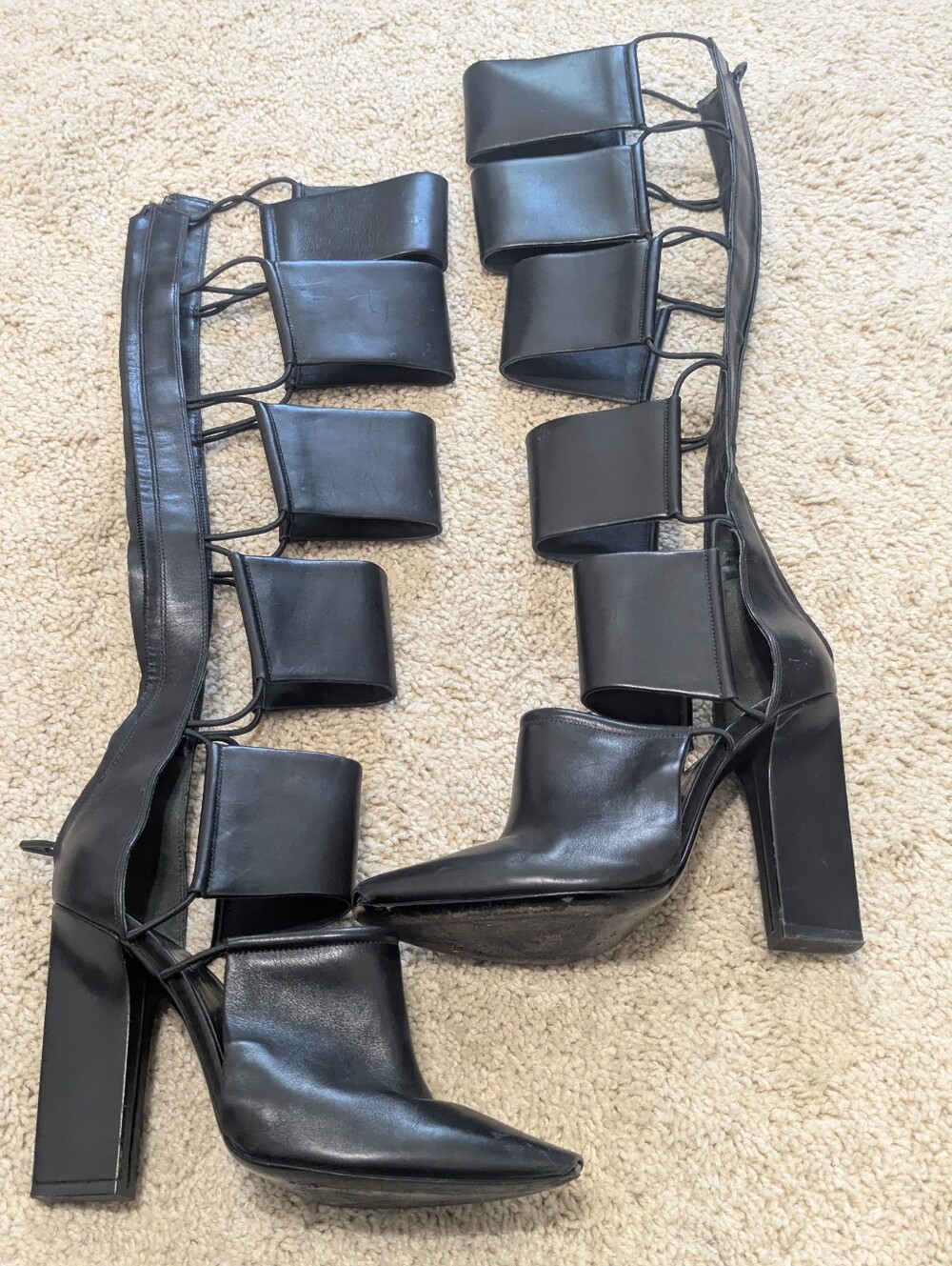Alexander Wang Black Strappy Gladiator Knee-High Heeled Boots - Picture 4 of 14